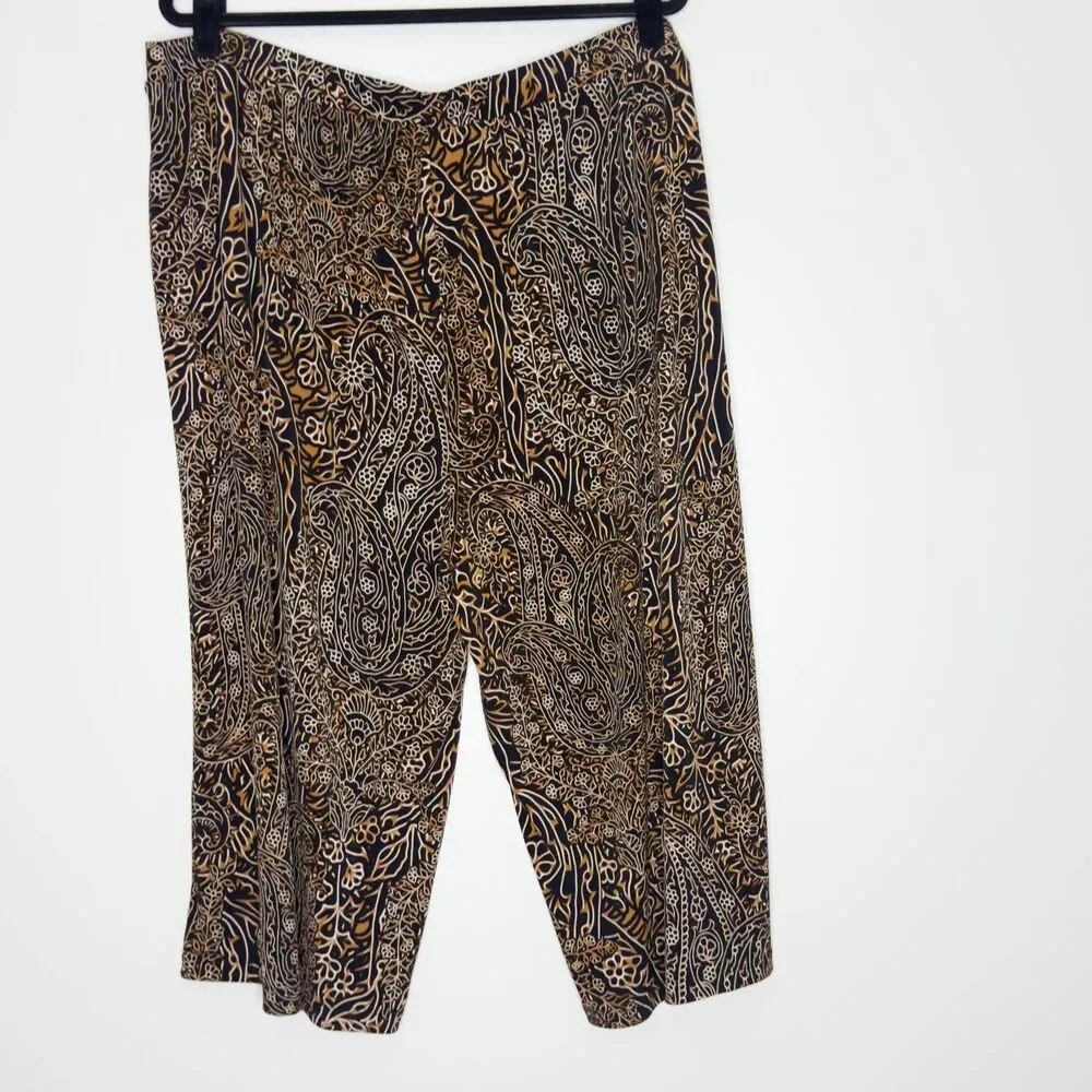 Susan Graver Paisley Liquid Pull-On Wide Leg Crop Pants Women's Plus Size 2X